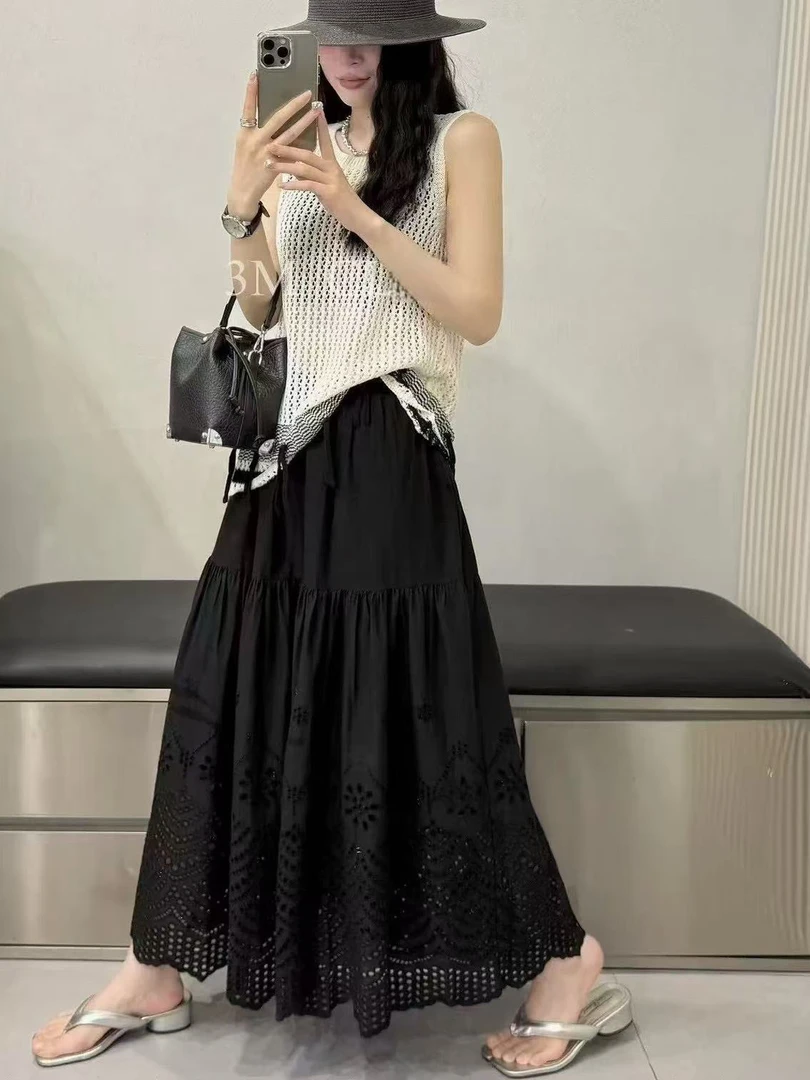 南油高货2025春夏新款设计师款欧若风镂空针织流苏边背心无袖1297