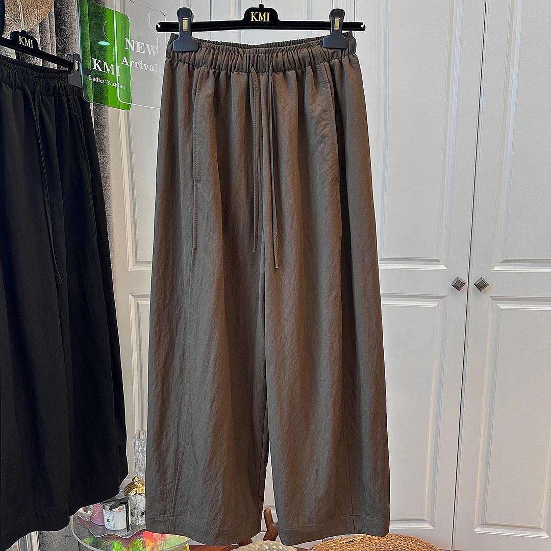 韩系极简风通勤百搭宽松高腰褶皱休闲裤女裤子抽绳松紧腰早秋新款