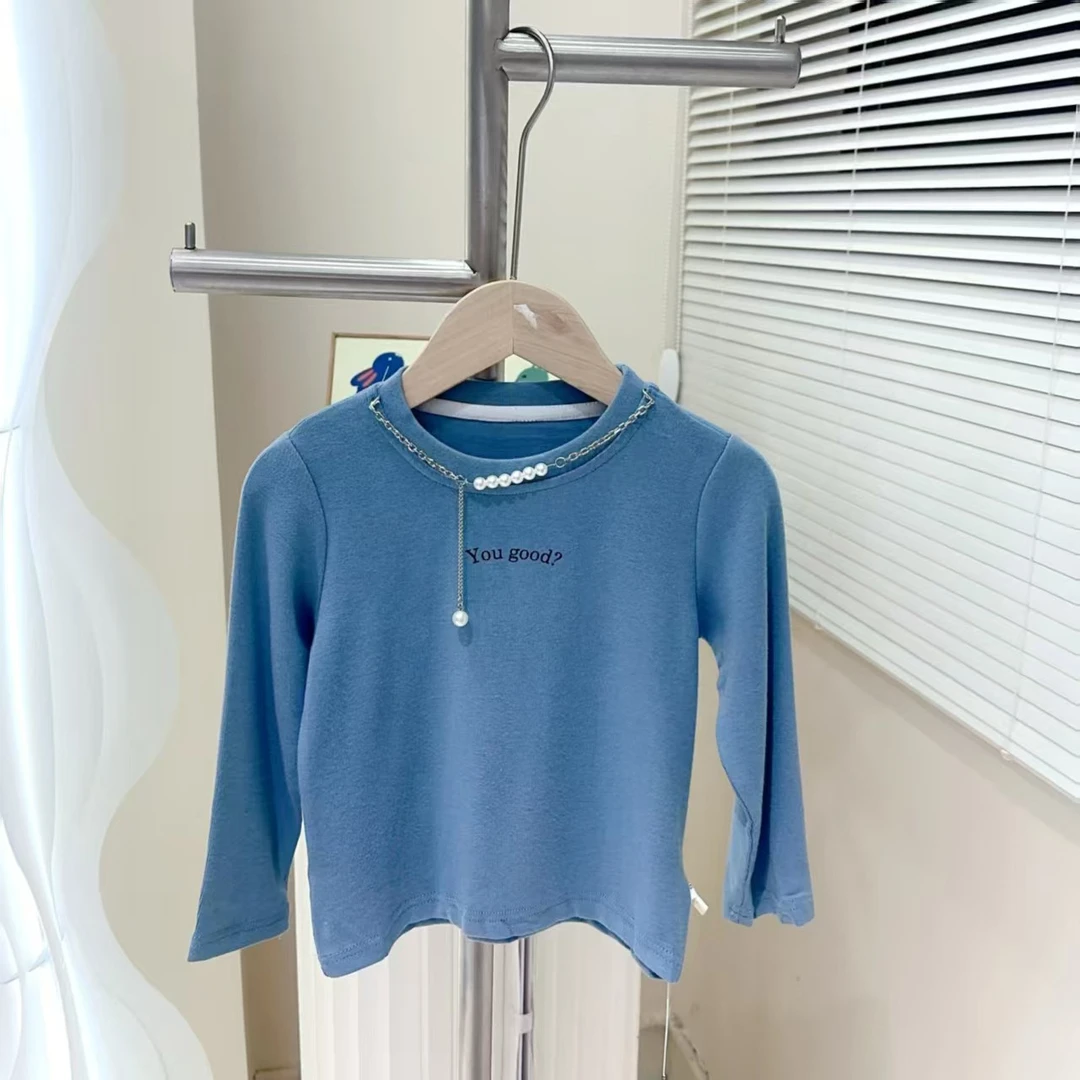 251014 女童春季韩版棉质休闲糖果色长袖打底T恤