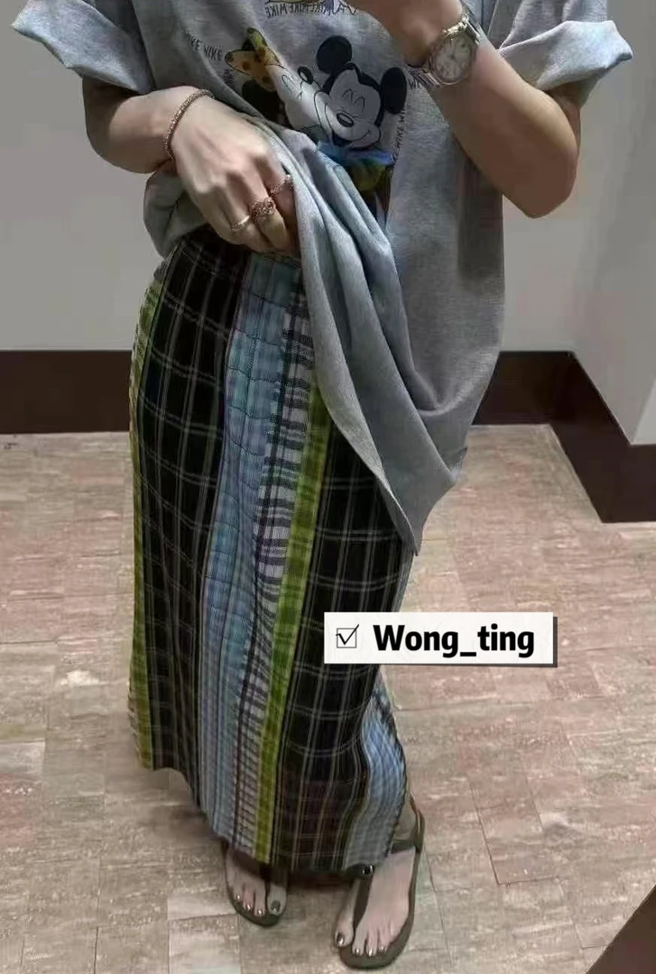 【W_ting】2025新款小众设计师两色彩色格子半身裙（不能熨烫）6338