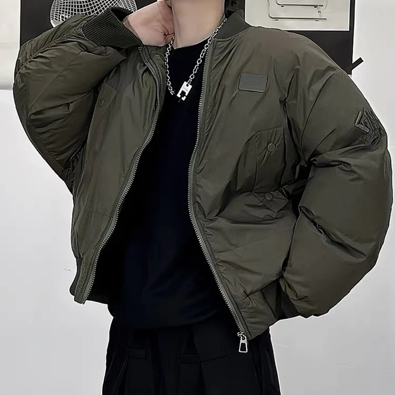 美式重磅加厚短款显高棉服男士保暖工装外套棒球服情侣款飞行夹克