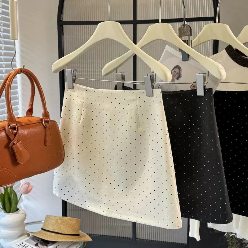 U 9｜白色灰色波点高腰a字裙显瘦百搭短款半身裙女春季