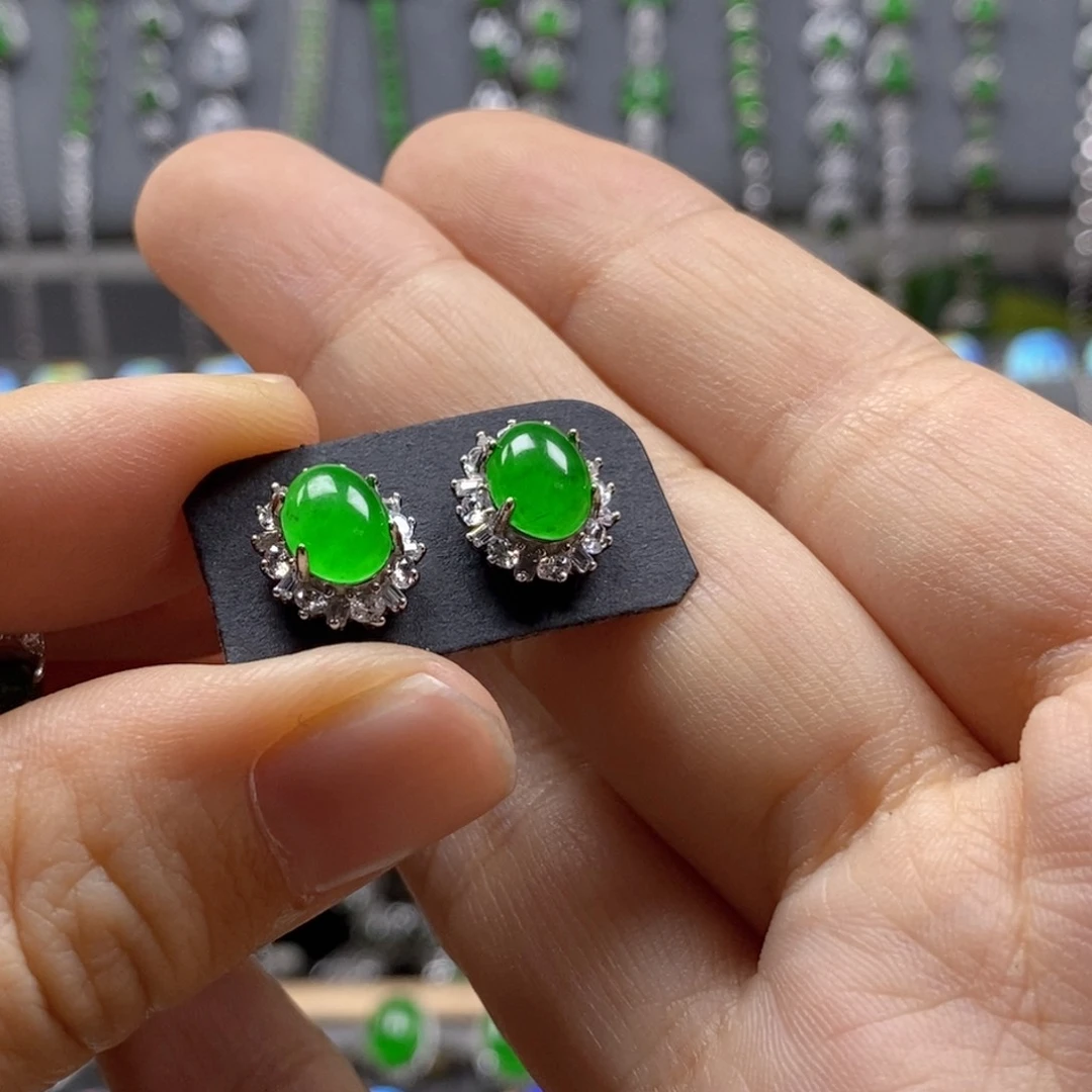 颈饰银S925镶嵌翡翠一对