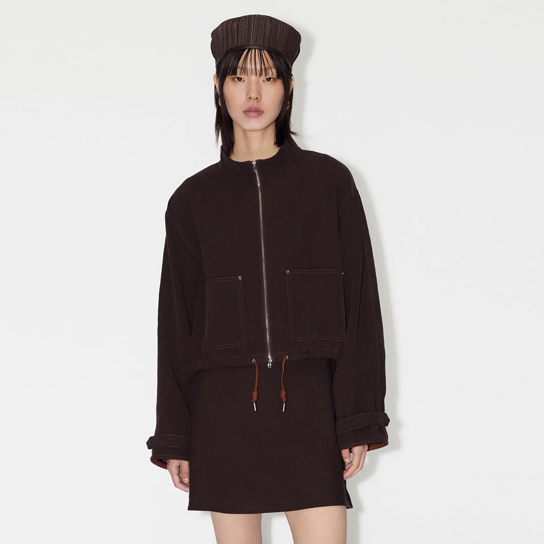 IMMI设计师品牌 亚麻拼皮宽松立领夹克休闲 DSC买手店 CY5I01042