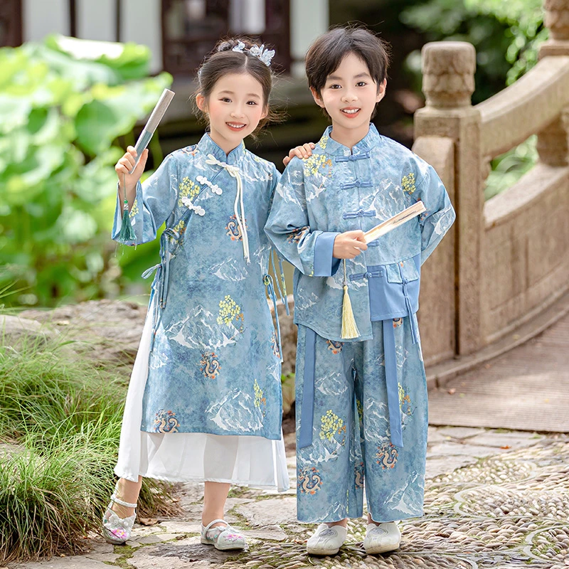 女童新中式套装2025春秋季新款汉服男童中国风唐装儿童古装演出服