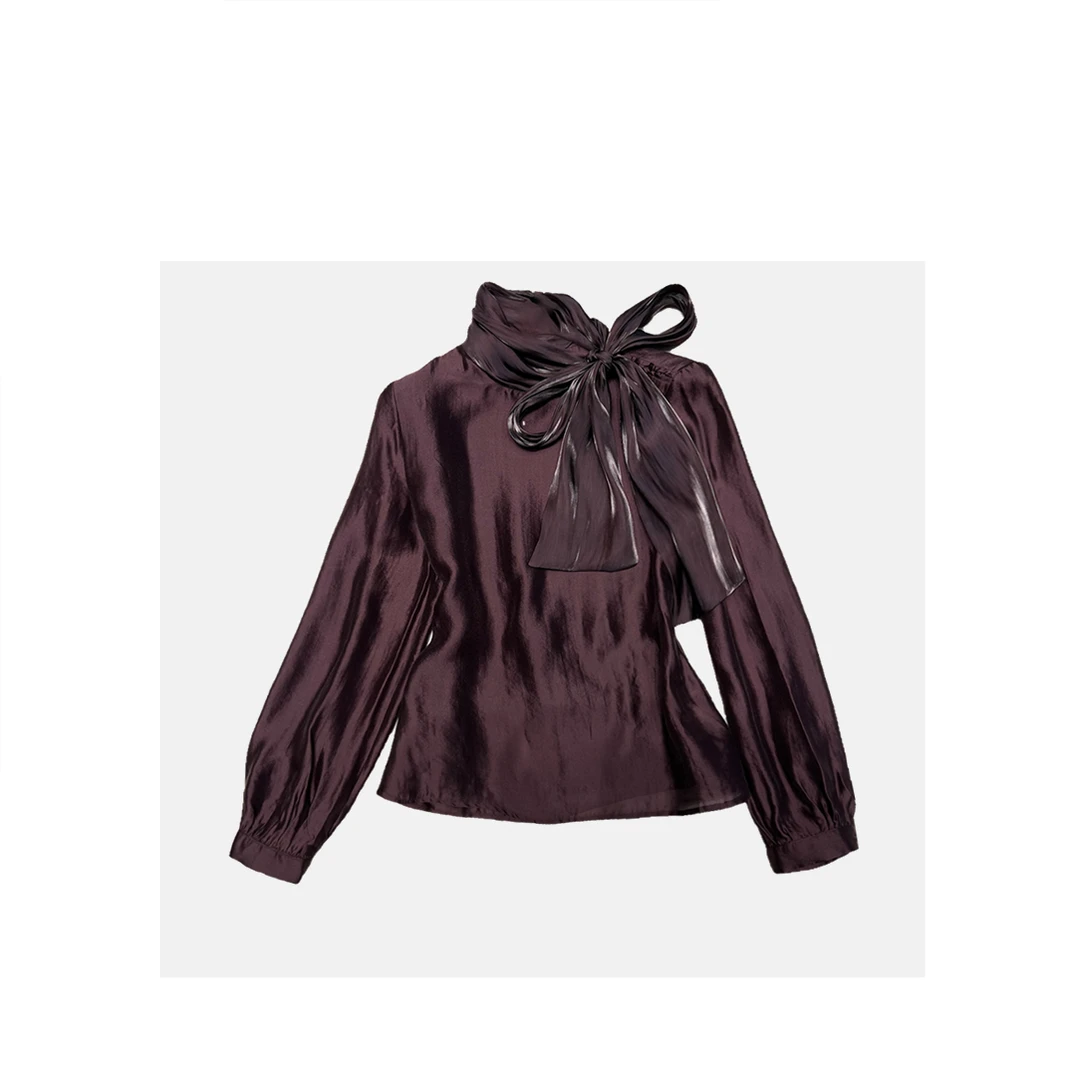 【直播】气质神秘女宽松显瘦灯笼袖飘带上衣衬衫63160