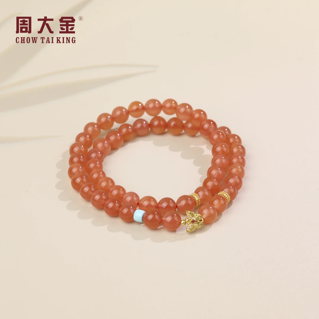 【周大金玉石】S925银南红双圈手串-S4329-娟