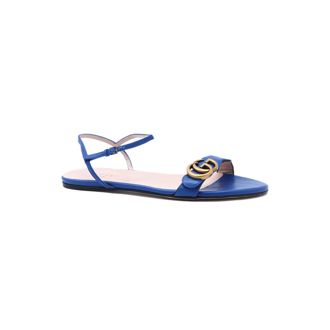 99新 GUCCI/古驰 活动GG 波浪一字带凉鞋 蓝色36码P231856240