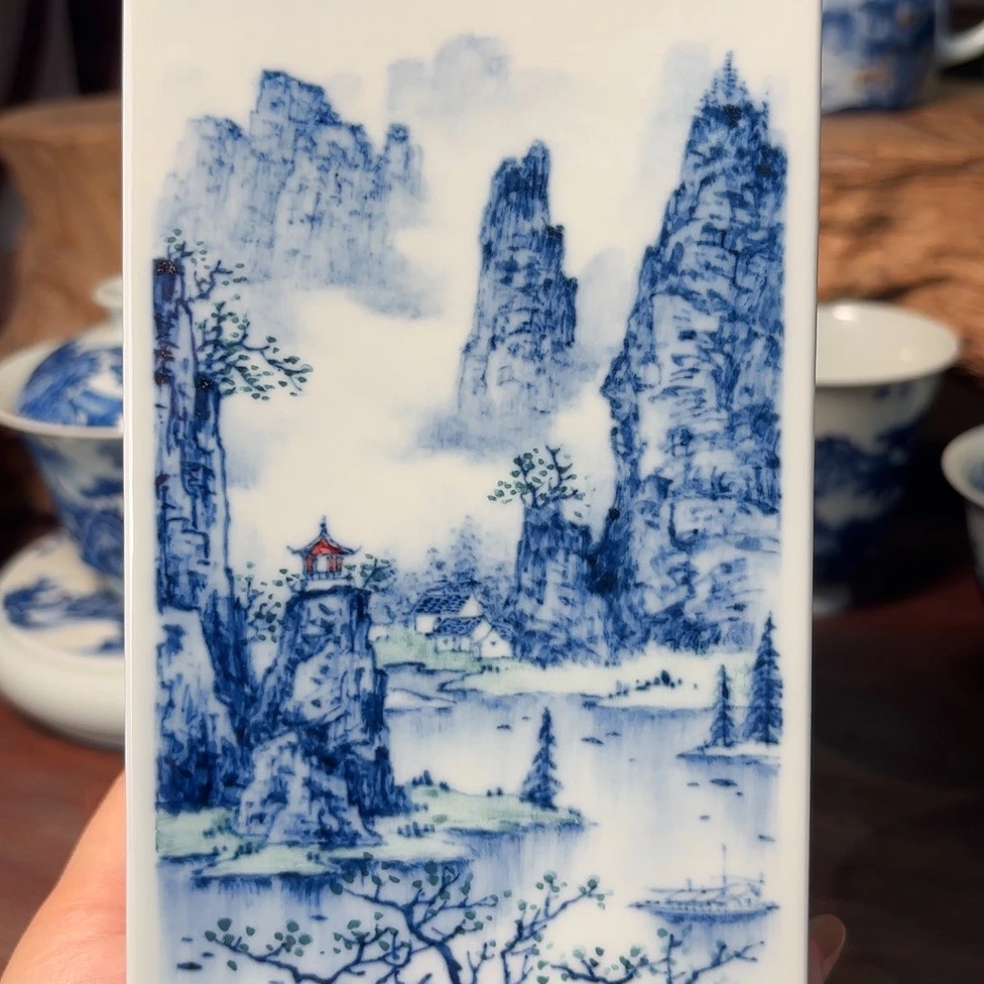 杯琼*柴窑青花瓷镶器