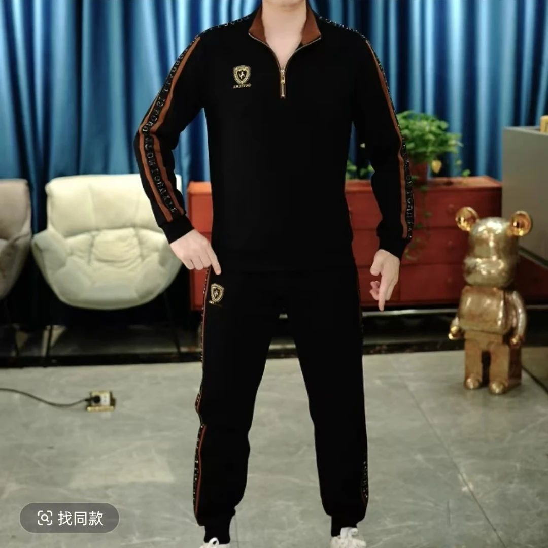 2025秋季男士长袖翻领时尚休闲百搭套头卫衣套装TZ2020