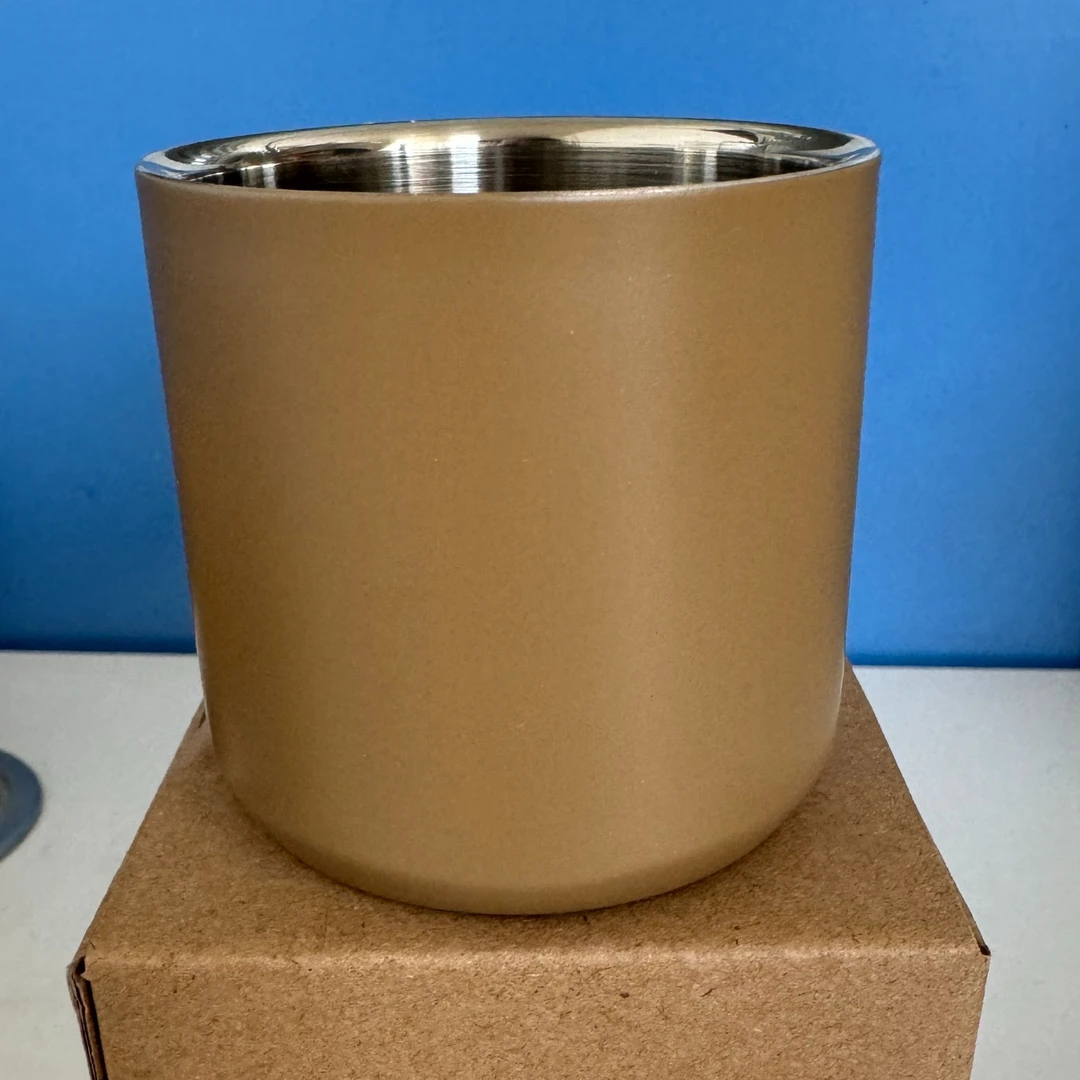 E873 高颜值卡其棕色不锈钢双层咖啡杯