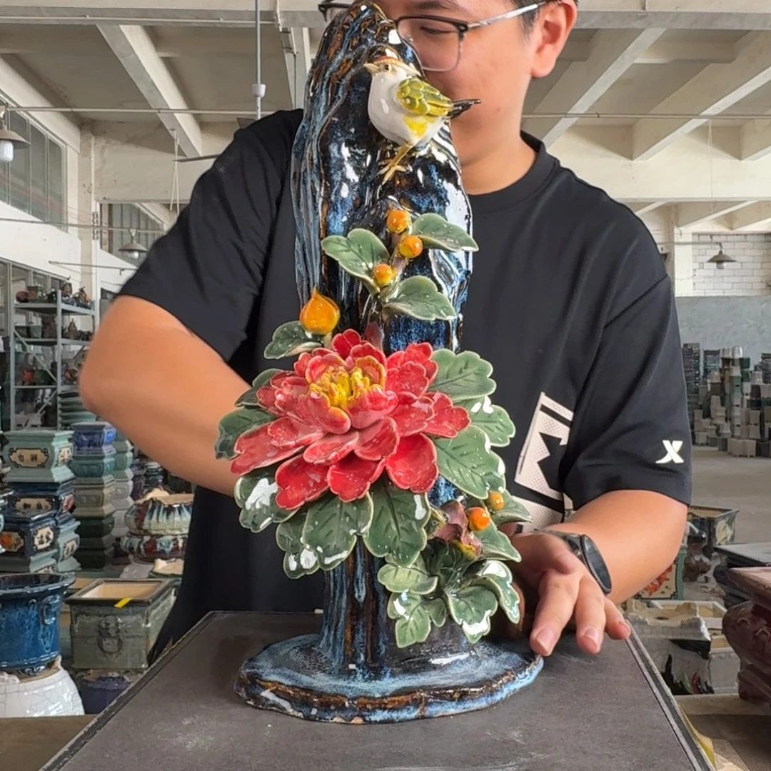 。一风堂石湾花盆 微瑕釉裂 打磨痕迹 总高39