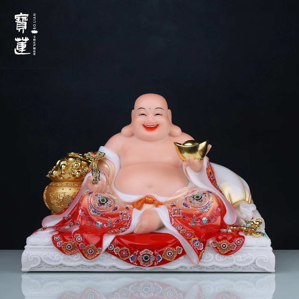 汉白玉弥勒佛宽体大肚开心笑佛佛像客厅招财聚宝弥勒菩萨家用摆件