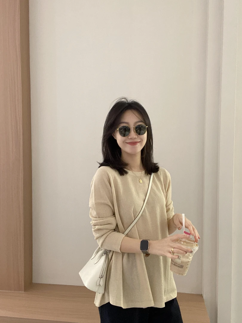 秋季新款百搭老钱风女装卡其色轻薄宽松长袖上衣高腰直筒裤秋冬