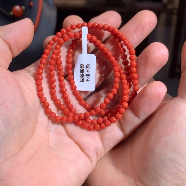 未镶嵌多圈南红玛瑙官坡锦红4mm