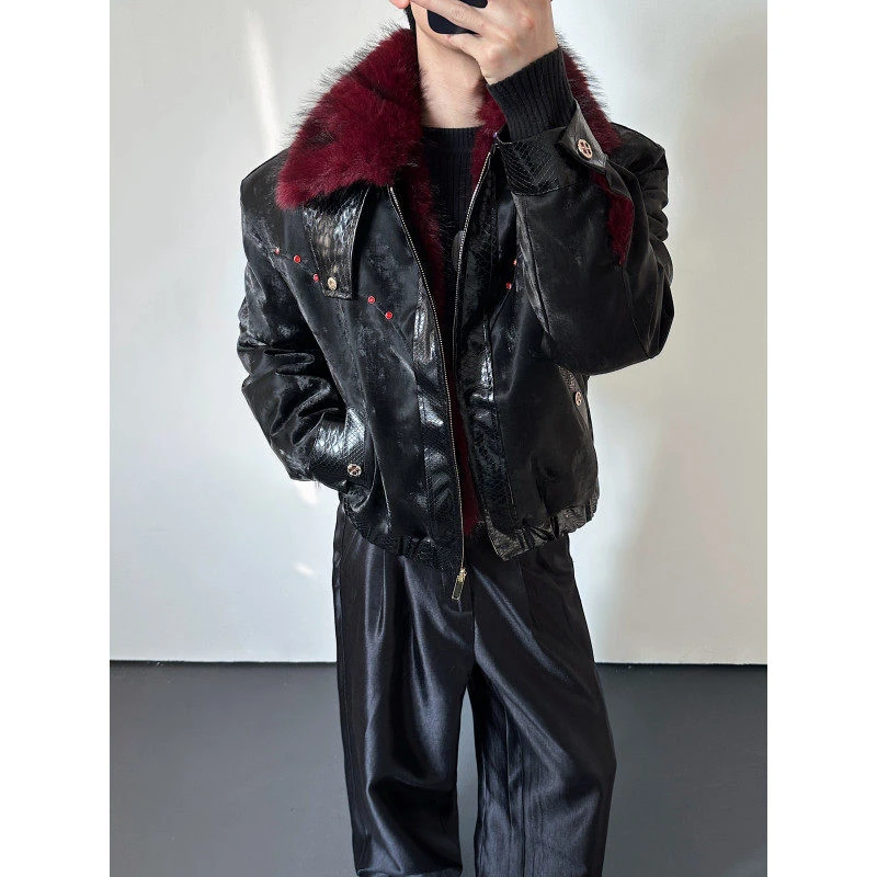 冬季美式双面穿环保毛毛外套男短款保暖座山雕皮毛一体棉衣棉服潮