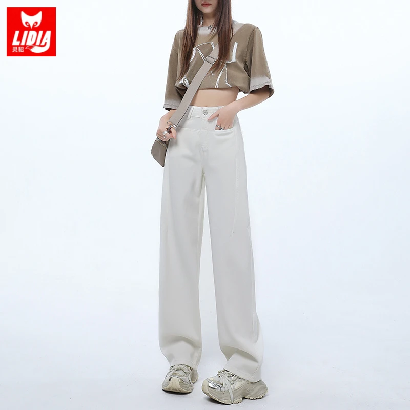 灵貂复古牛仔裤女春秋2025新款高腰宽松香蕉弯刀直筒裤子女式时尚