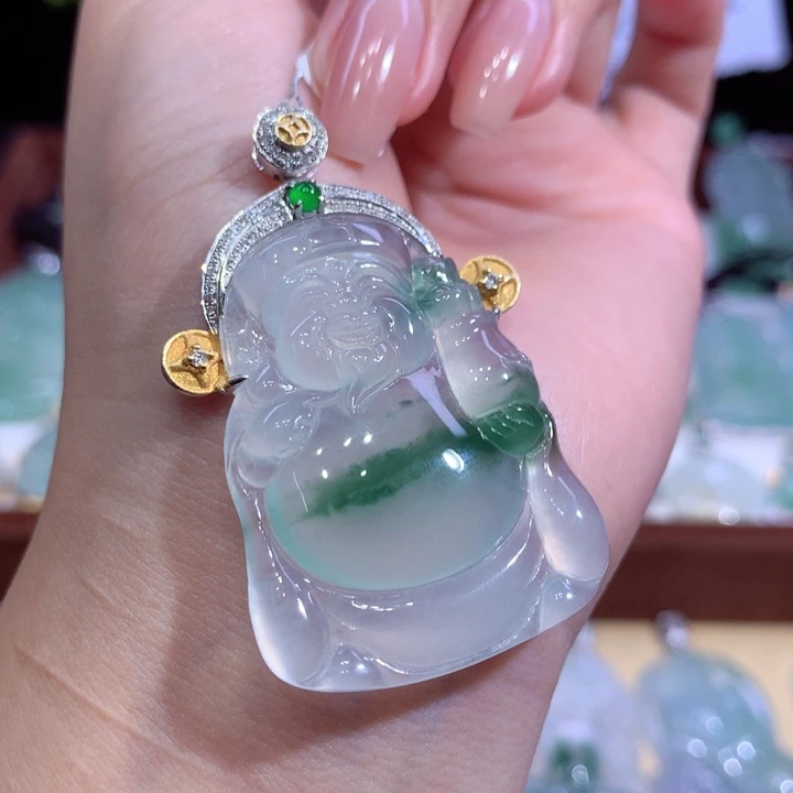 翡翠18K金镶嵌吊坠(不含链)