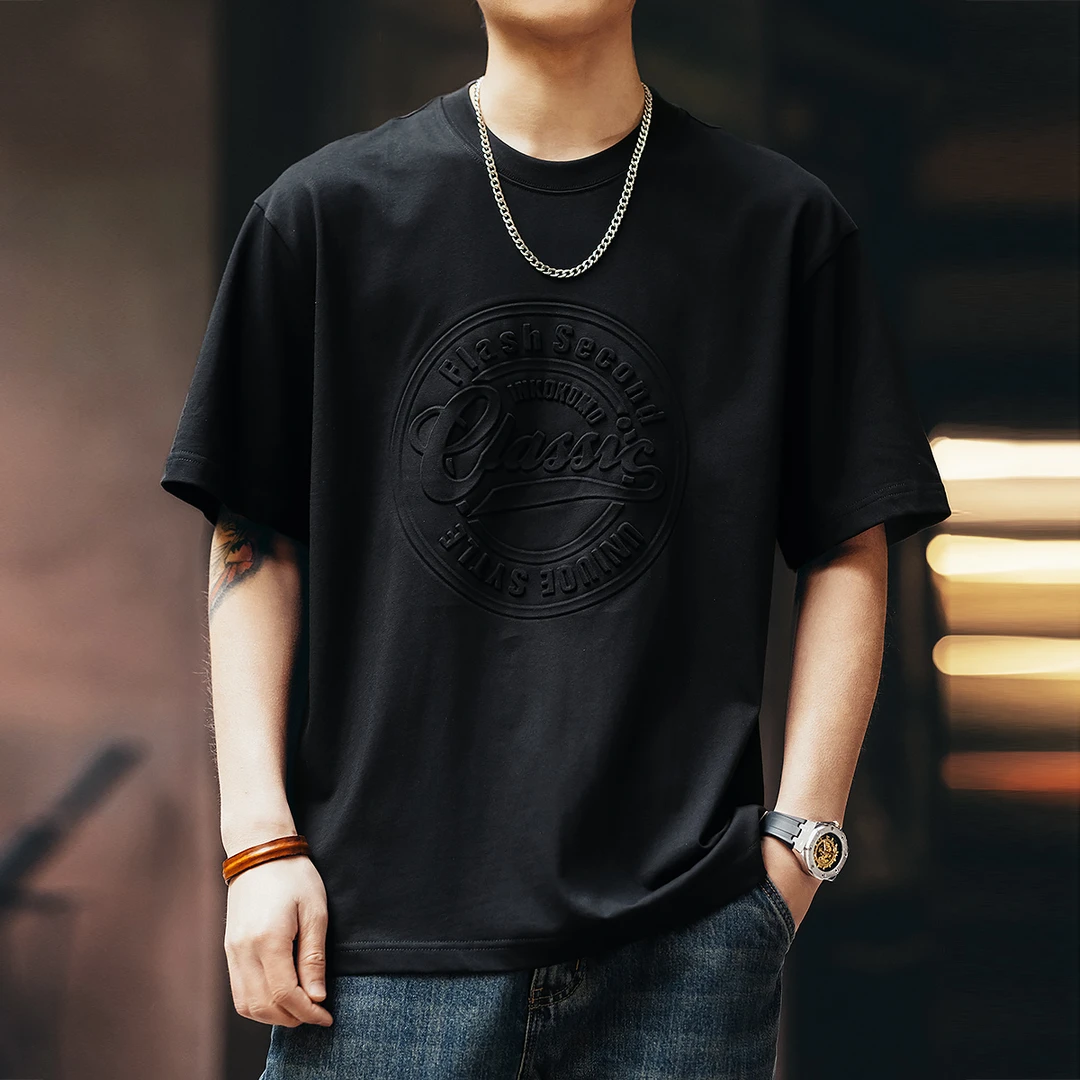 MR.MUDI/穆迪先生美式纯棉字母钢印短袖T恤男夏季宽松休闲体恤