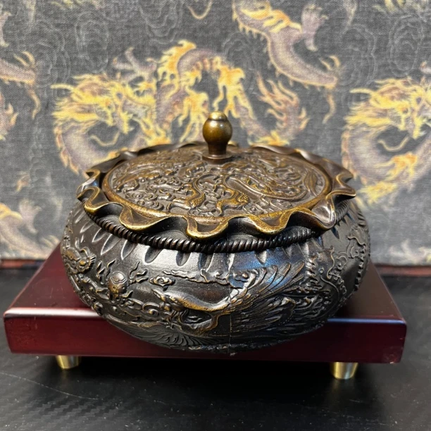 【闪购链接】铜龙凤烟灰缸摆件