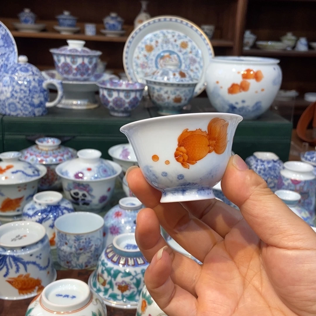w雪山春晓矾红鱼撇口杯