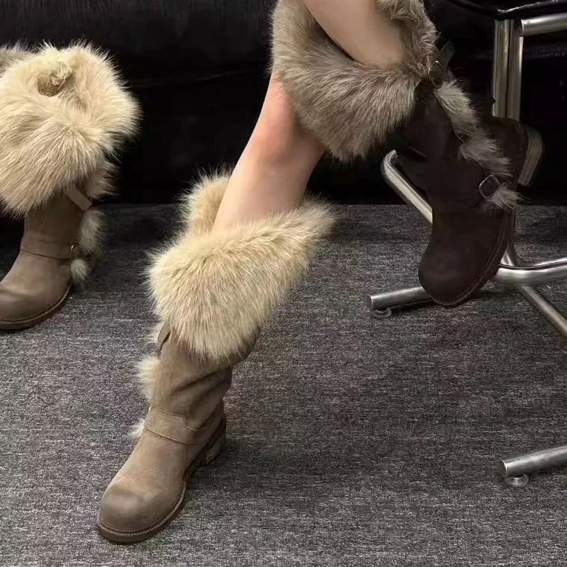 女鞋乌托邦设计2025冬季新款俄式高筒帕扣厚绒时尚百搭保暖雪地靴