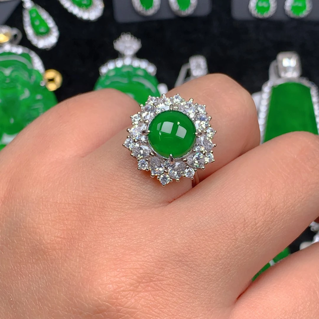 翡翠戒指银S925镶嵌翡翠
