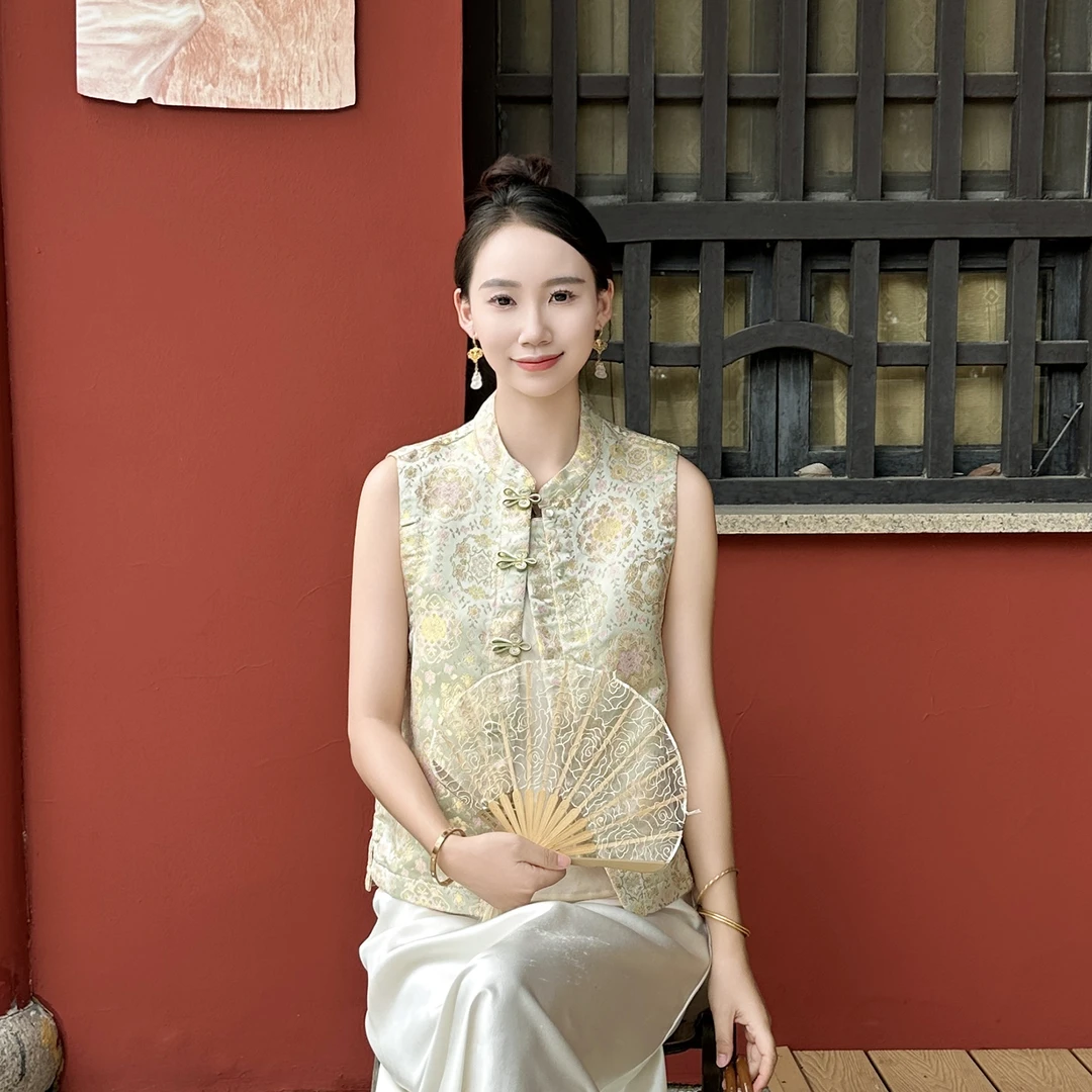 【月莹】新中式复古中国风气质时尚盘口提花两面穿马甲马夹