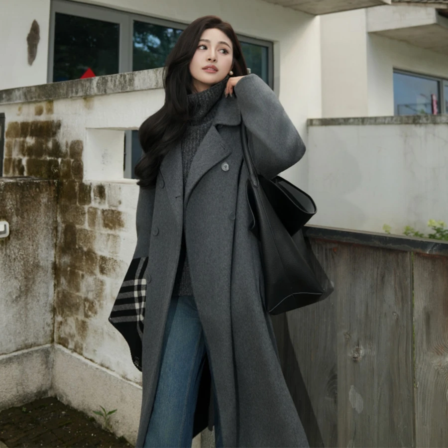 伊迪卡羊毛大衣韩系毛呢外套女小个子双面呢秋冬新款宽松