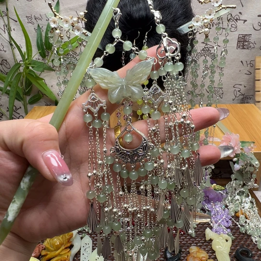合金蛇纹石玉发饰