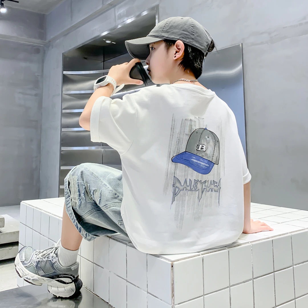 男童短袖2025夏季新中大童酷帅潮牌时尚男孩薄款上衣 儿童夏装t潮