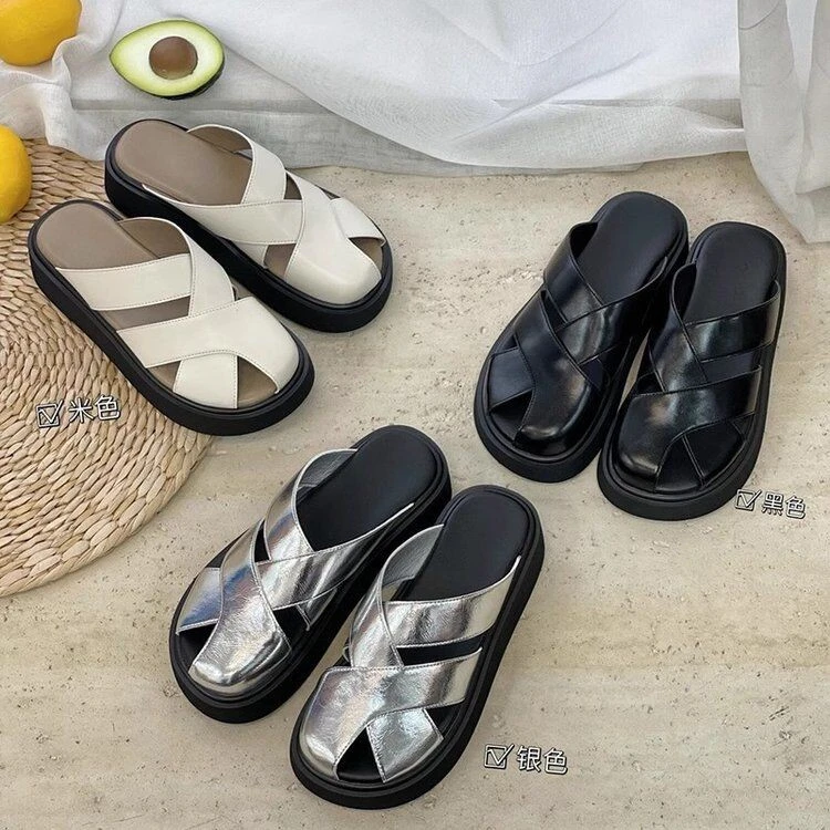 品牌特价厚底增高包头拖鞋女2025夏季新款复古编织百搭懒人凉拖鞋