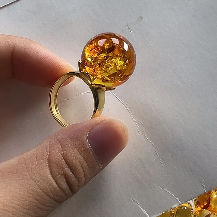 银S925镶嵌琥珀（花珀）戒指
