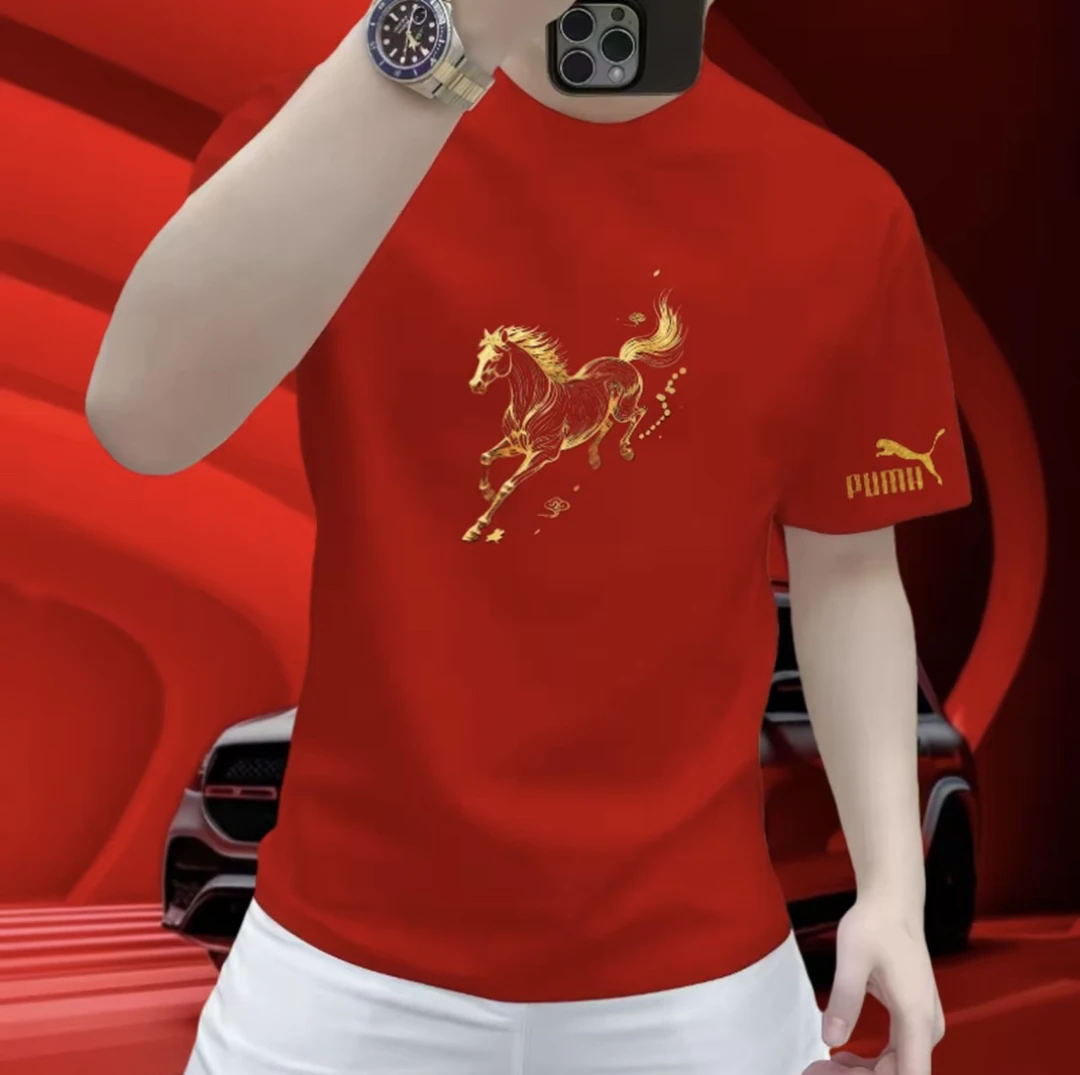 2026新品马年男士高品质纯棉短袖时尚休闲圆领T恤潮流百搭上衣