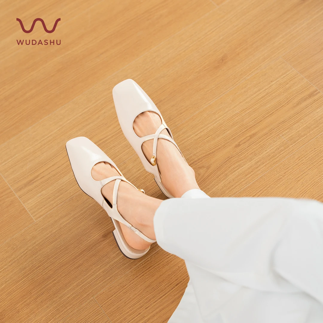 吴大叔【红云鞋】复古方头包头凉鞋平底鞋气垫缓震后空平跟凉鞋Z187