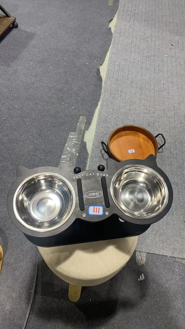 111可调节木质猫咪打翻饭碗宠物保护喂食颈椎饮水食盆