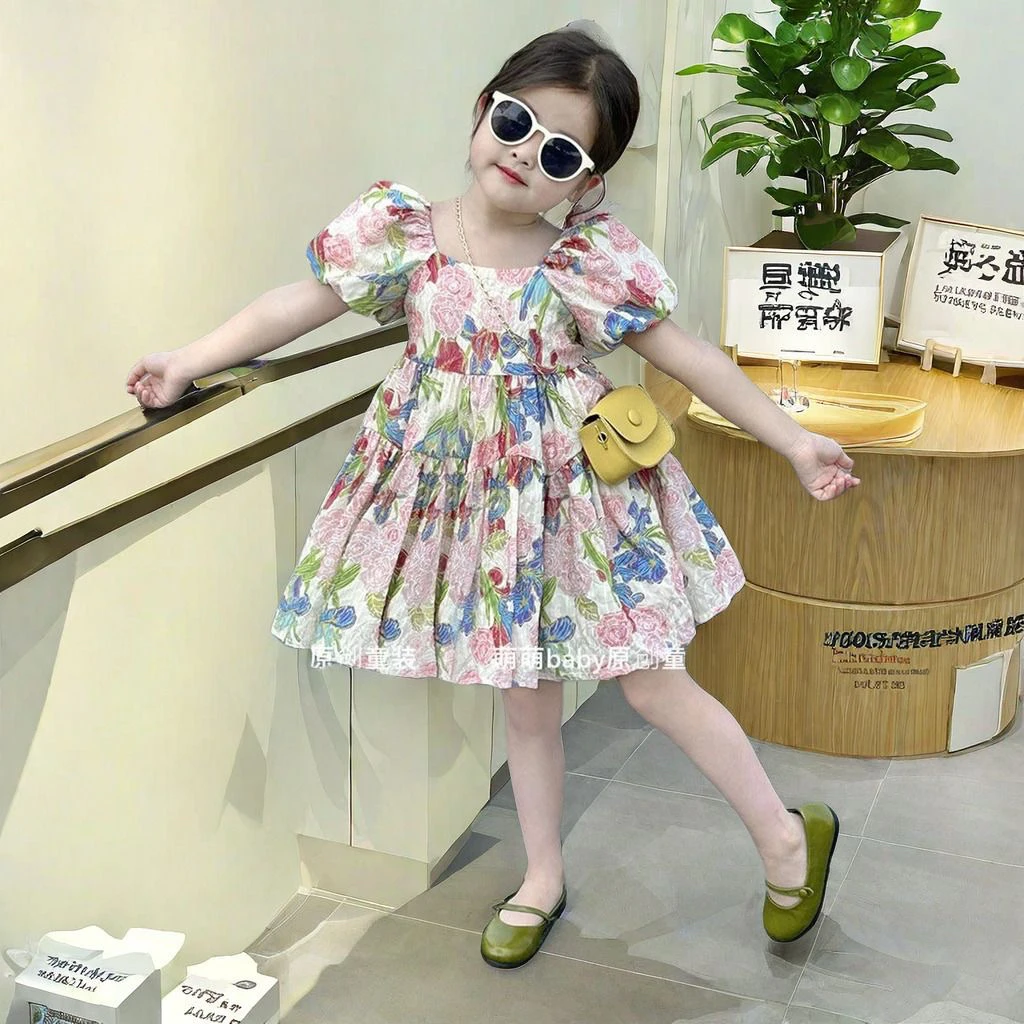 短袖碎花公主裙女B类夏季连衣裙洋气宝宝夏装女童女孩童连衣裙