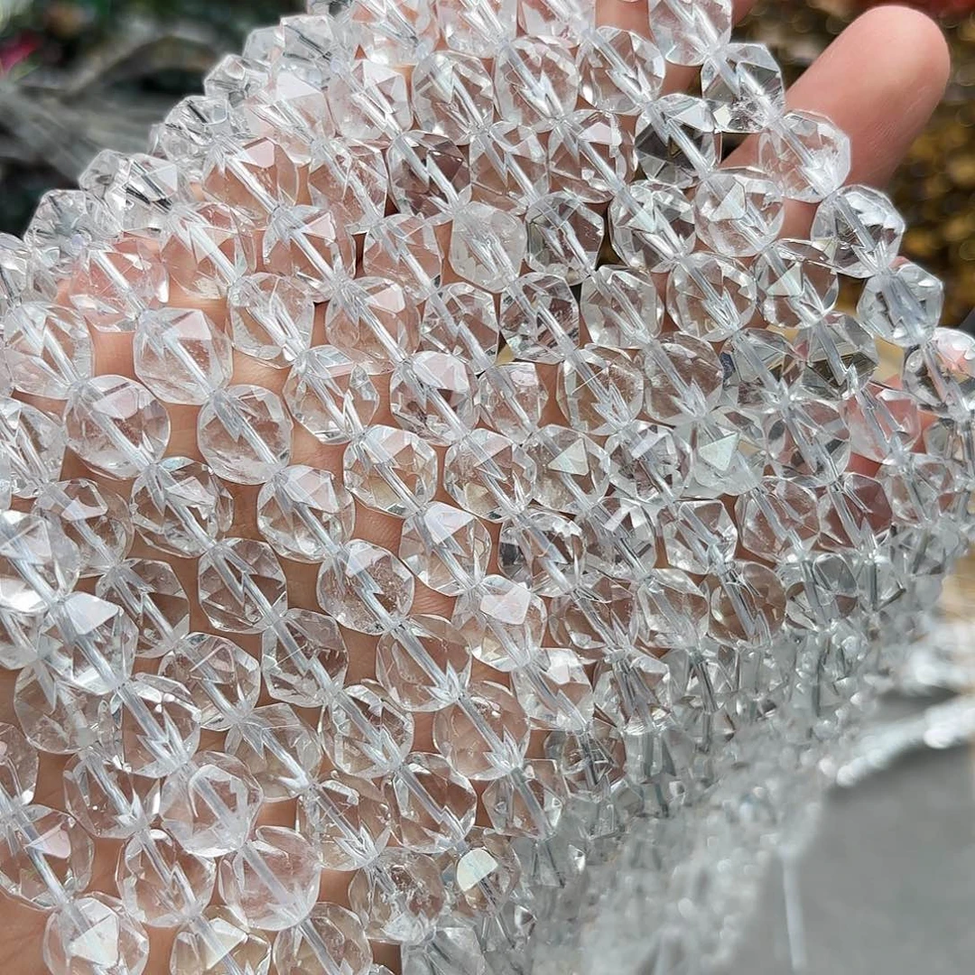 玛瑙/玉髓未镶嵌珠宝半成品卡十白水晶切角一条