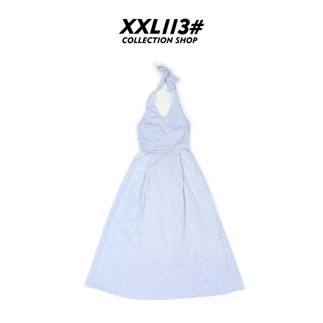 113* CENTRALIZED SHOP格子V领拉链无袖大摆裙连衣裙X5F15D5884