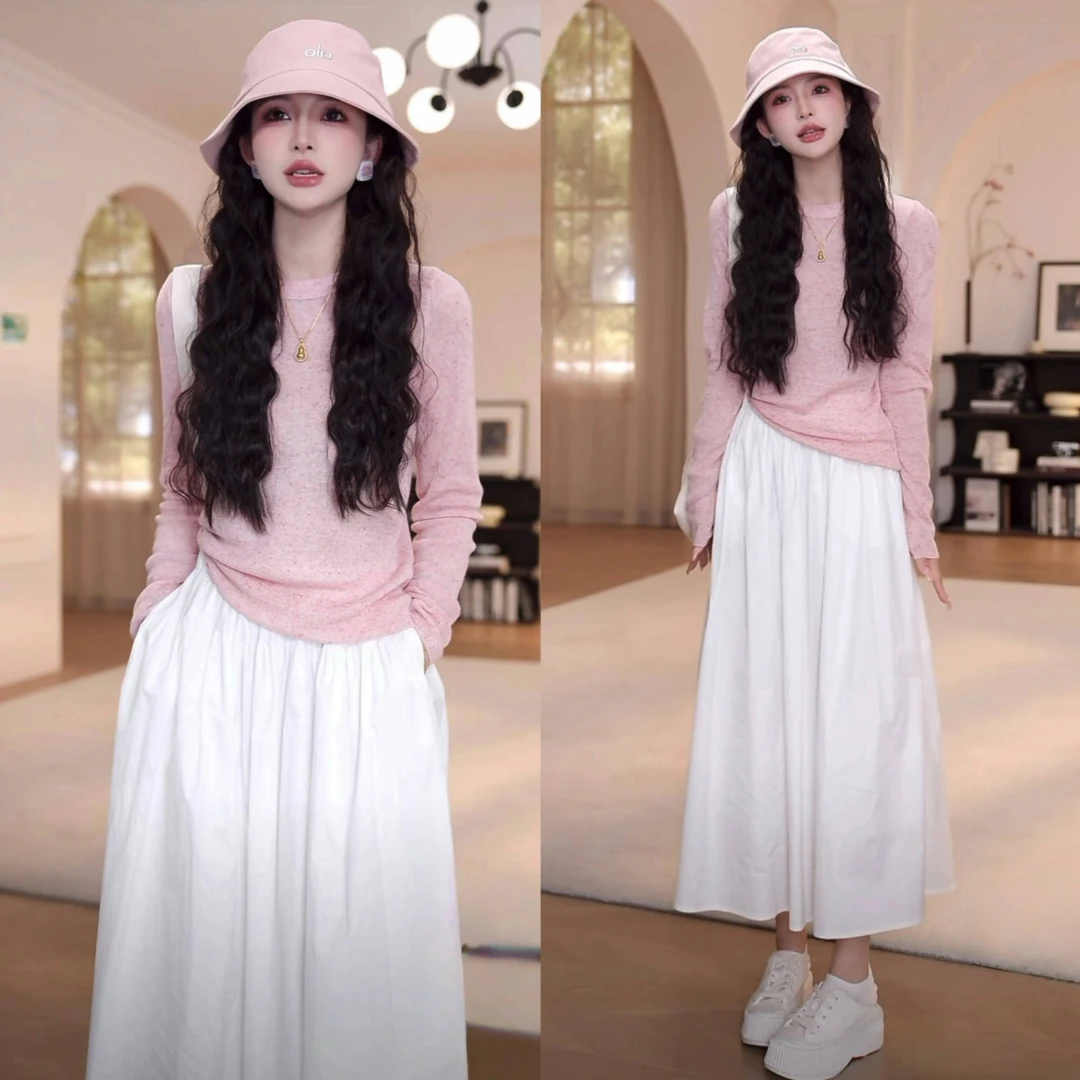 网红洋气炸街2025春夏显瘦防晒长袖针织百搭半身裙