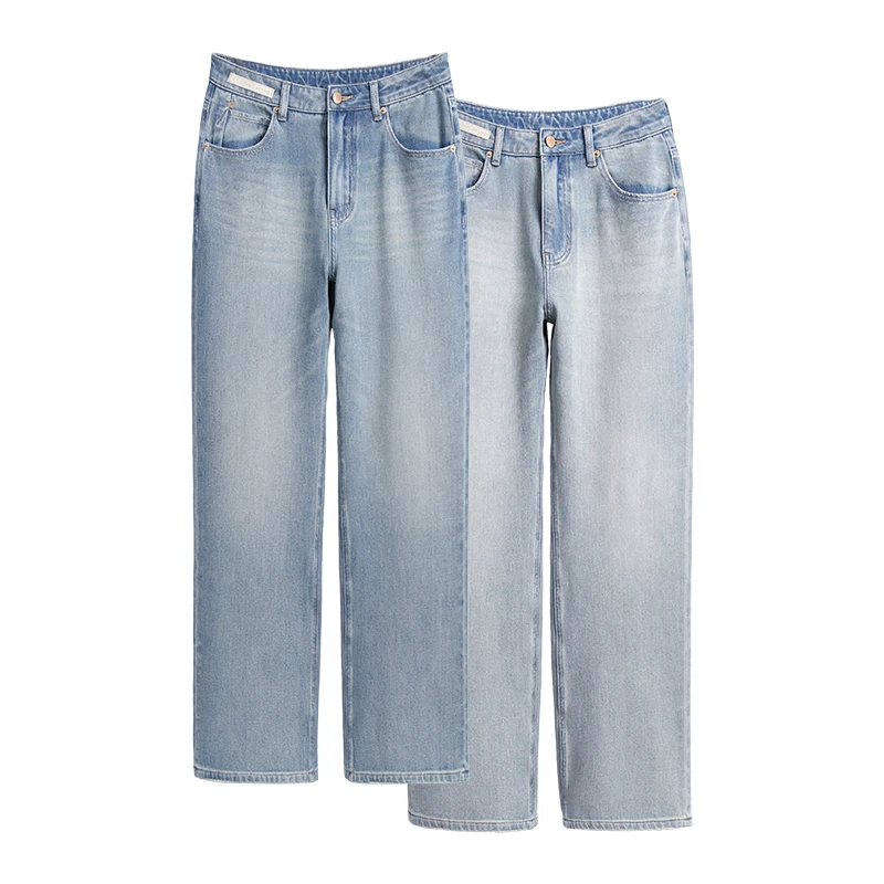 RAIN.CUN浅海·春夏季天丝高腰四面弹宽松窄版直筒牛仔长裤女11338