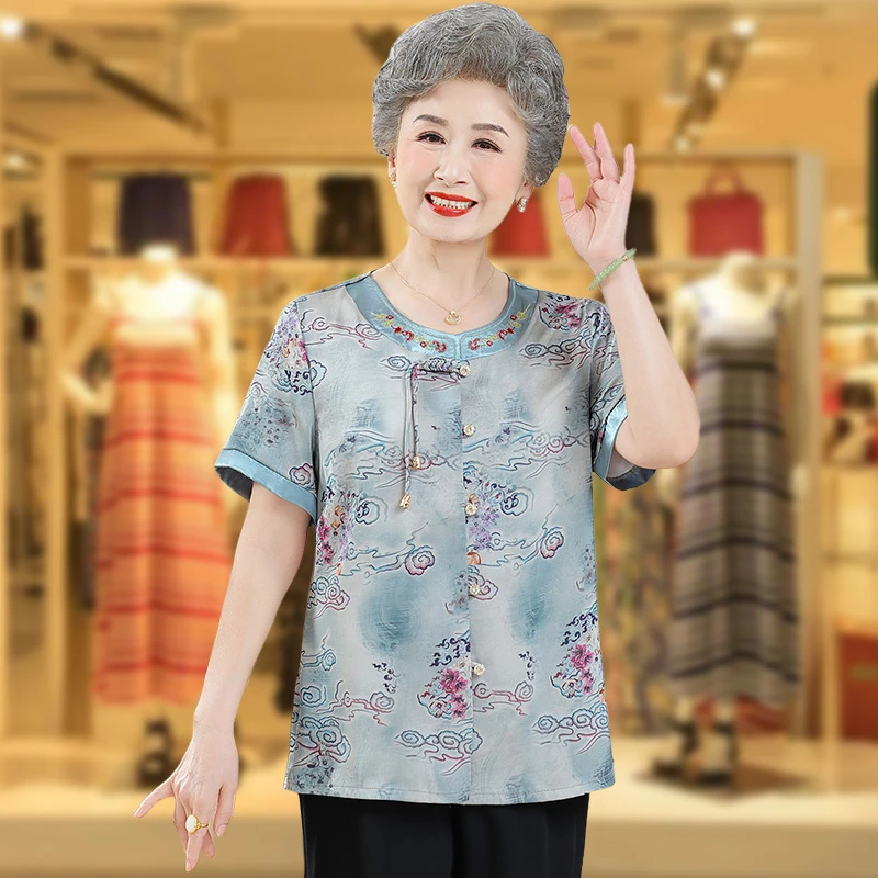 老人夏装女衬衫奶奶装新中式国风女中老年人气质60岁妈妈装短袖