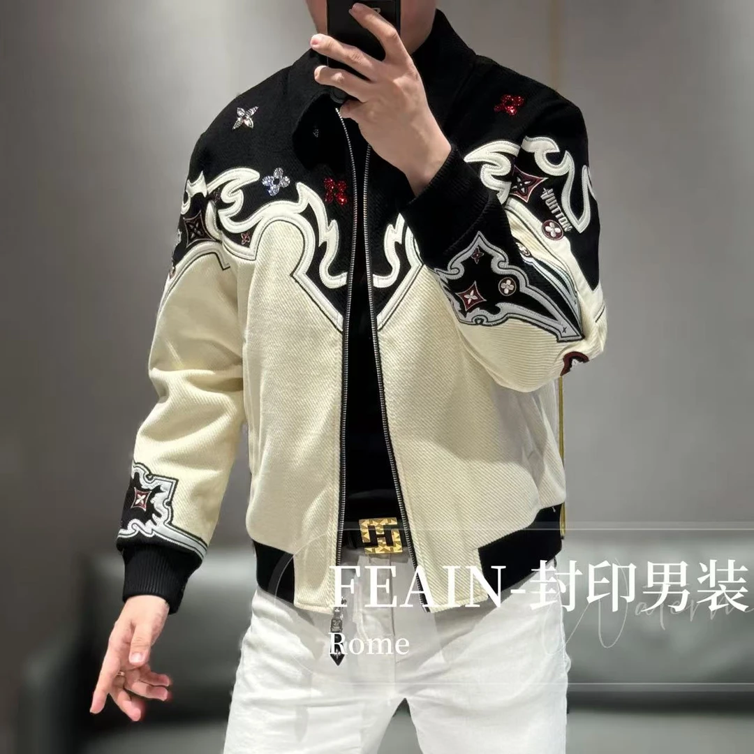 高端定制立体激光雕花拼接工艺灯芯条薄棉夹克8062