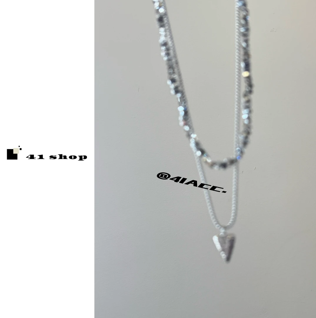 铜合金项链 B无编号  碎碎链条凹凸爱心珠珠双两链条项链时尚