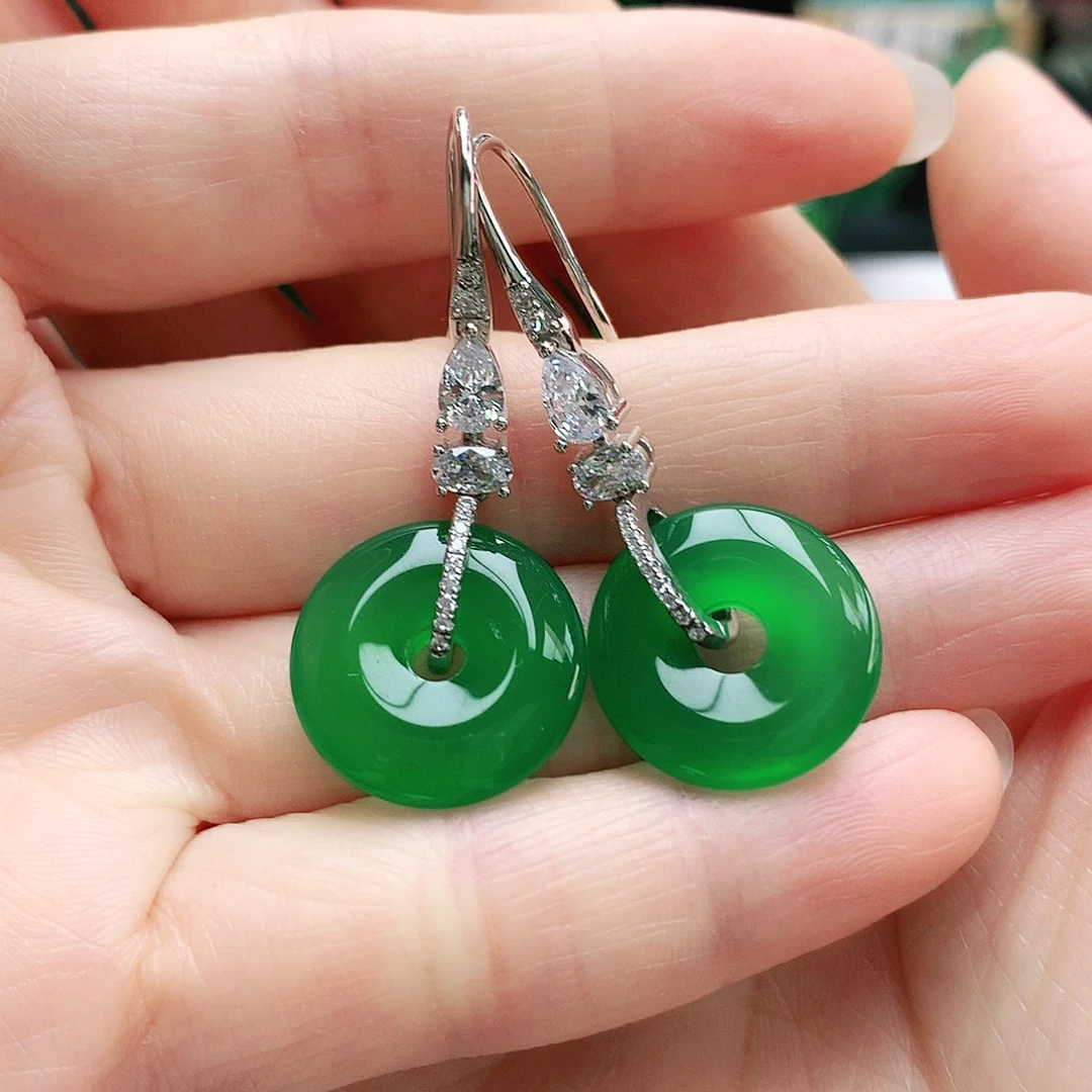 玛瑙/玉髓银S925镶嵌耳钉