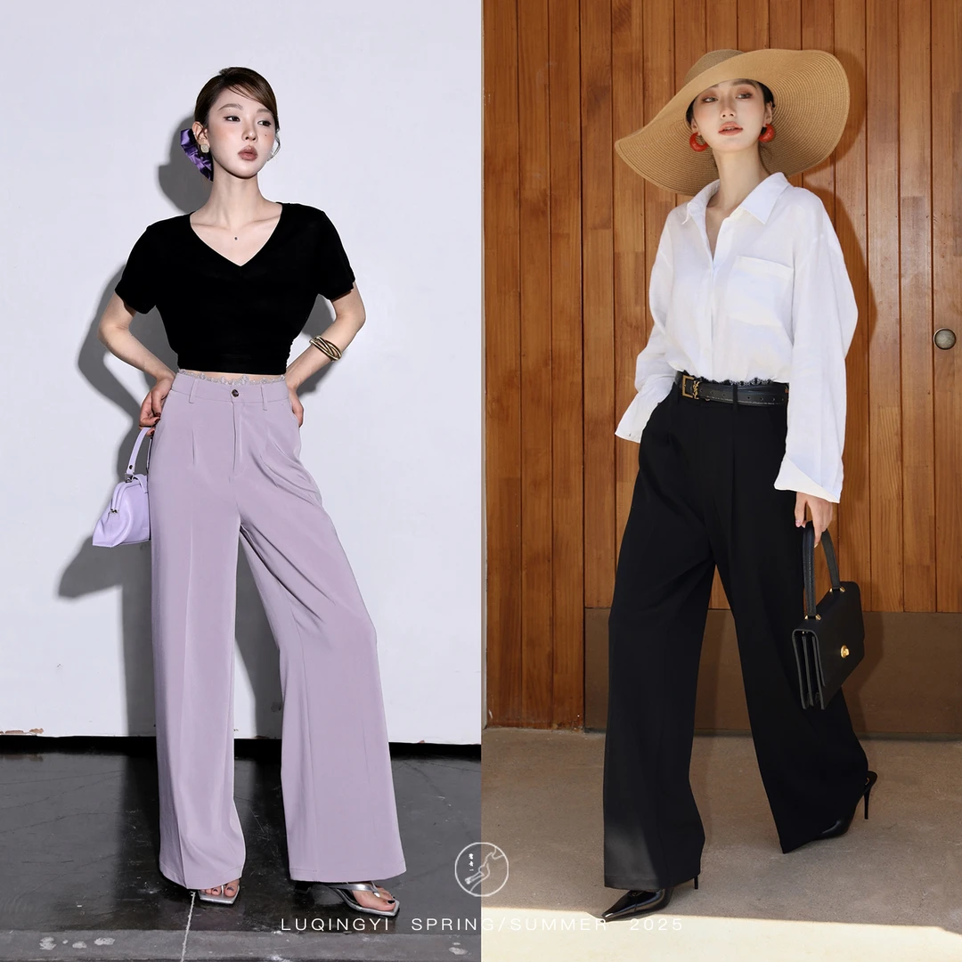 鹭青一原创【浮休】复古蕾丝边西装裤夏宽松直筒休闲裤L25K1024L