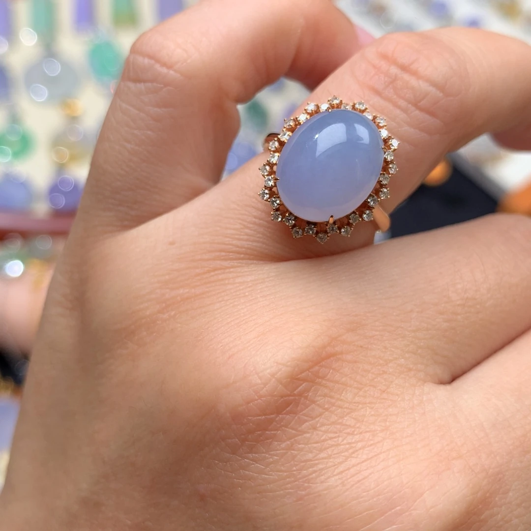 翡翠戒指18K金镶嵌紫罗兰蛋面戒指