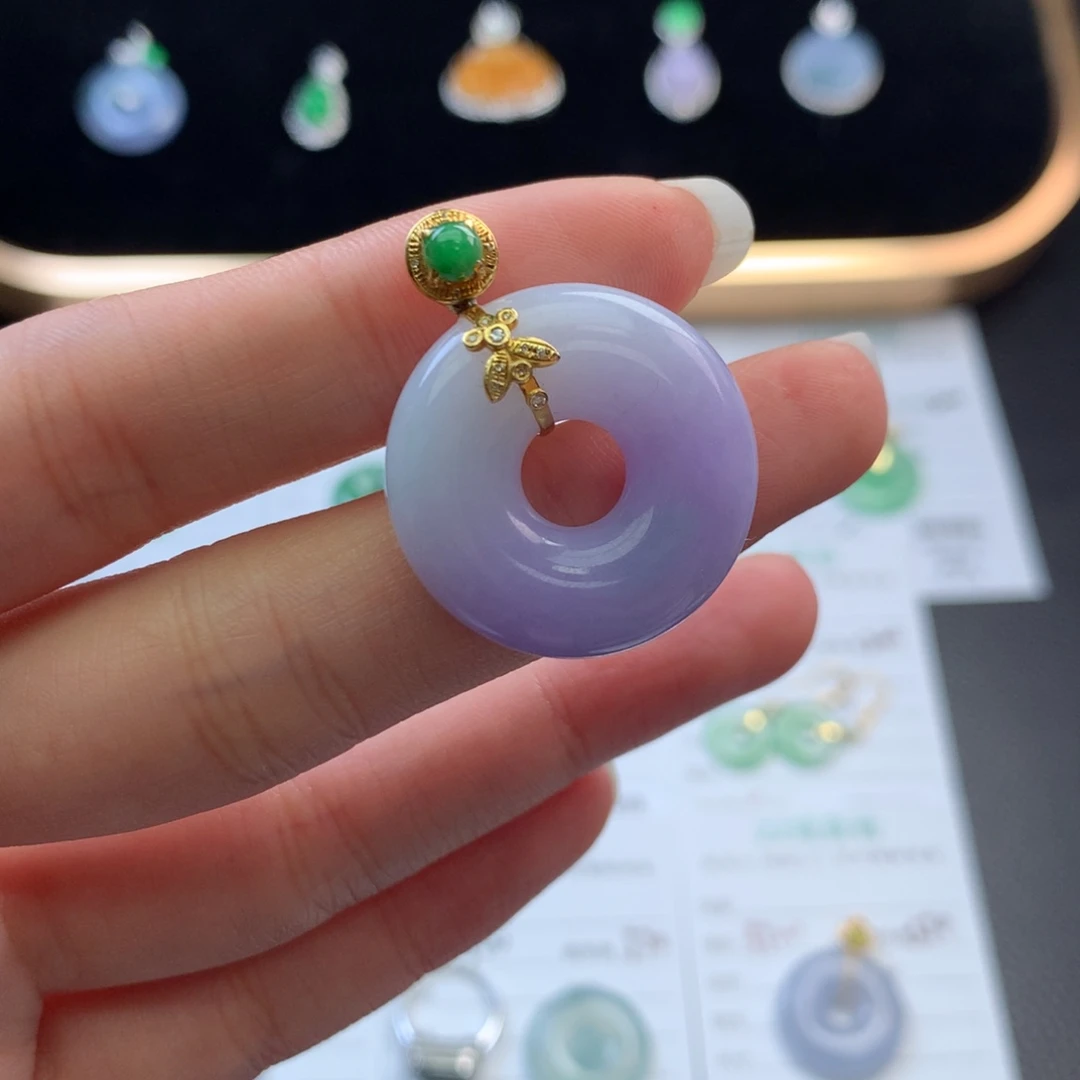 翡翠18K金镶嵌挂件48小时鉴赏期  退货不扣服务费