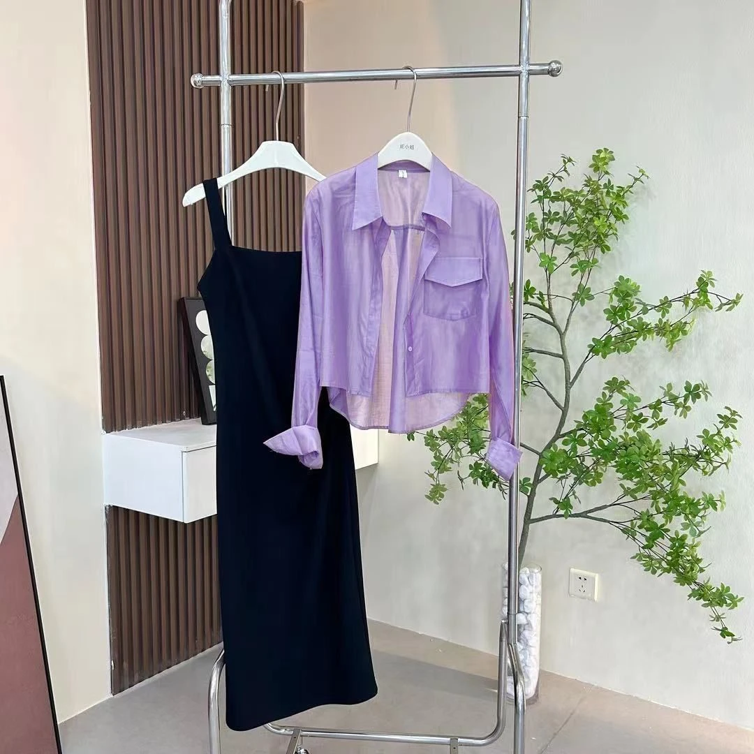 2025夏季雪纺短款网红沙滩防晒衣上衣衬衫女网红显瘦薄款宽松百搭