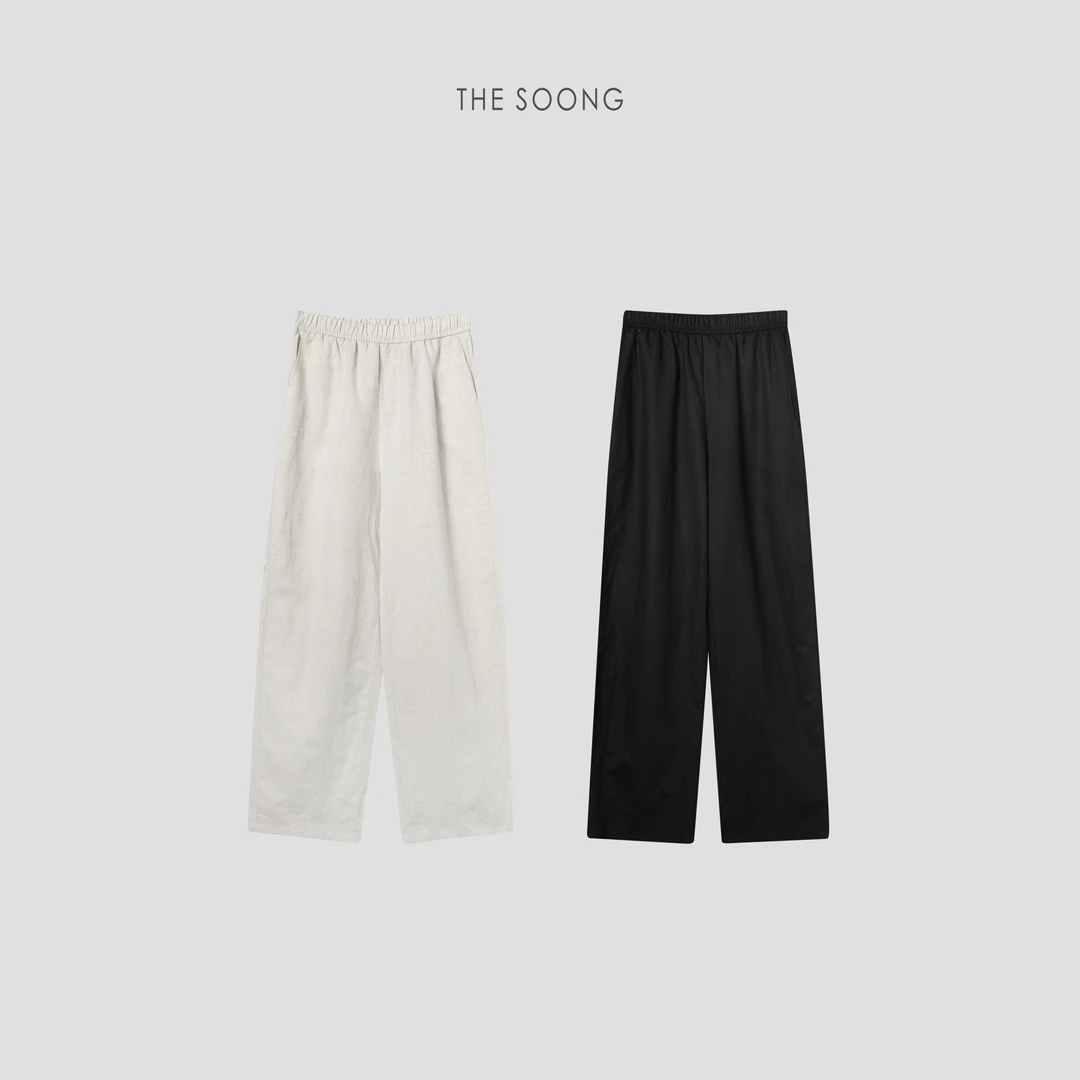 THESOONG|’显瘦超薄茧型裤’松紧中腰水洗麻高级感弧形休闲裤Z4610